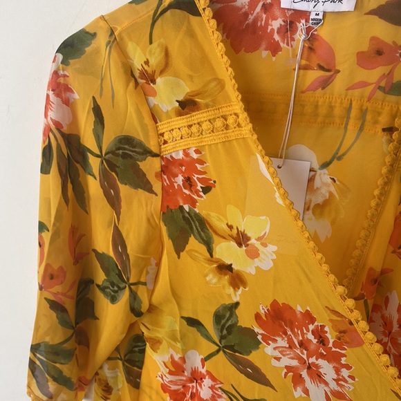 (B51) Emory Park Kimono Yellow Orange Floral Open Face Cardigan, Size Medium,NWT - Picture 3 of 8